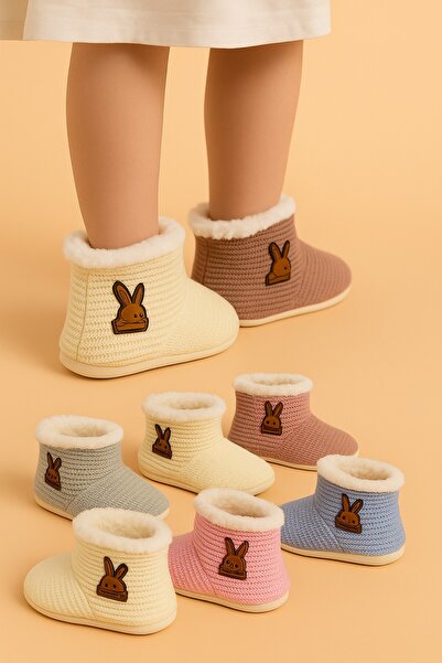 dinamik çocuk Baby Panduf Booties Knitwear Wellsoft Anti-Slip Sole (Sole Size 13cm) Home Boots Slippers Nursery Shoes