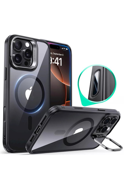 ESR Husa iPhone 16 Pro Classic Hybrid HaloLock Kickstand, negrutransparenta