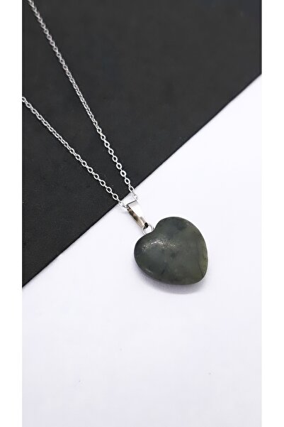Serenity قلادة من حجر اللابرادوريت الطبيعي على شكل قلب من الفولاذ