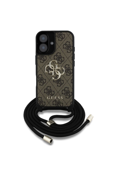 Guess Husa originala iPhone 16 Hardcase 4G Big Logo with Cord Strap, maro, GU...