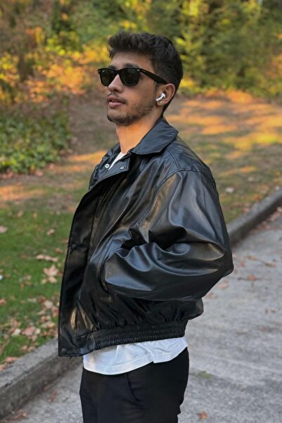 Orions Collection Νέα σεζόν Vintage Oversize Ανδρικό Μαύρο Δερμάτινο Μπουφάν