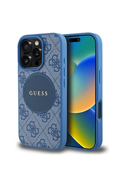 Guess Husa iPhone 16 Pro Max 4G Circle Classic Logo MagSafe, albastru, GUHMP1...