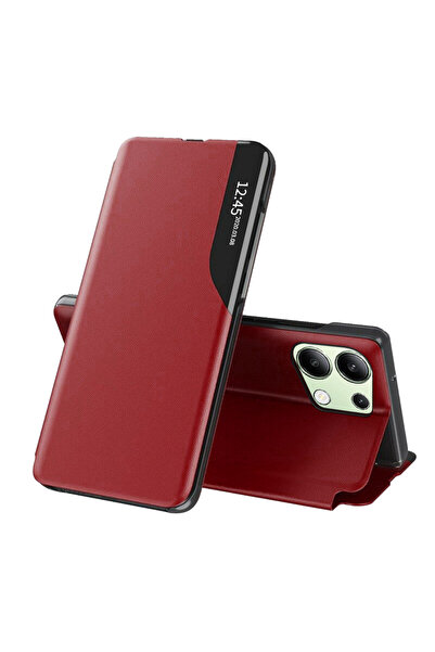 Techsuit Husa Xiaomi Redmi Note 13 4G Leather View flip tip carte, rosu