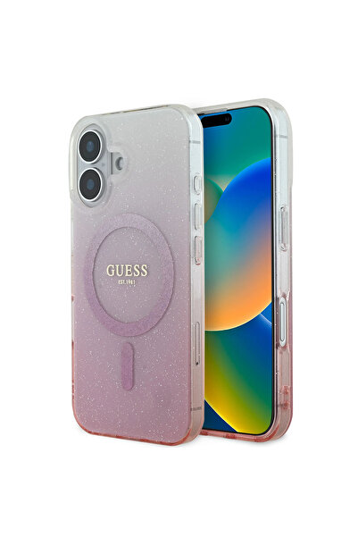 Guess Husa iPhone 16 originala IML Glitter Gradient MagSafe, roz, GUHMP16SHGR...