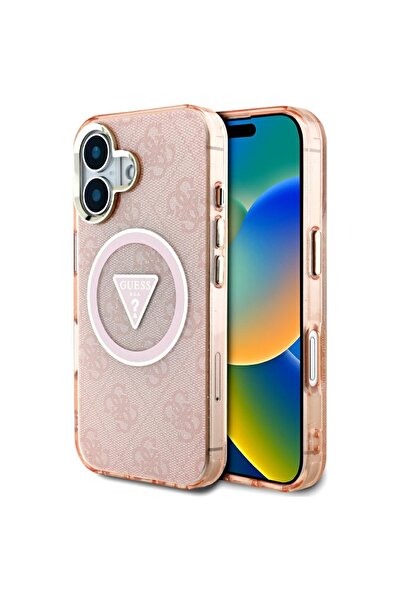 Guess Husa iPhone 16 originala IML Metal Glitter 4G Circle Triangle MagSafe, ...