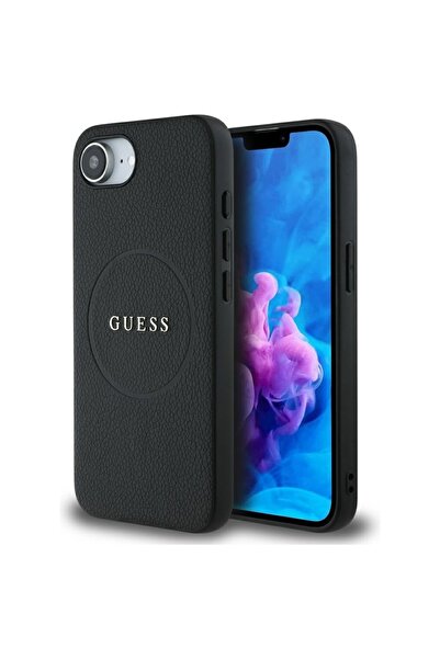 Guess Husa iPhone 16e Grained Gold Ring MagSafe, negru, GUHMPSE4PGHSMMK