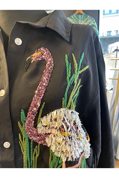 Forever Women's Stone Embroidered Patterned Long Sleeve Cotton Shirt