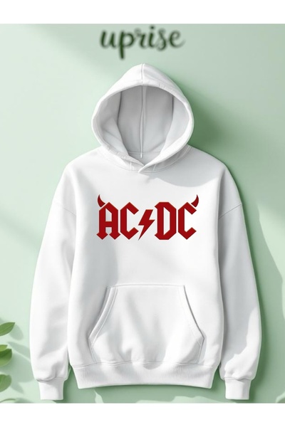 Vordevia Hanorac AC DC cu imprimeu Cotton 3 Thread O supradimensionat