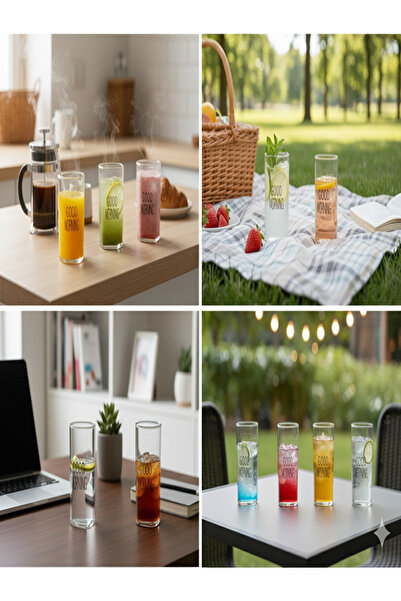 Tasarım Evi 4-Piece Good Morning Heat-Resistant Borosilicate Glass Cup 380 ml