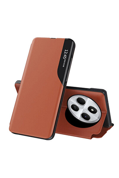 Techsuit Husa Xiaomi Redmi 14C Leather View flip tip carte, portocaliu