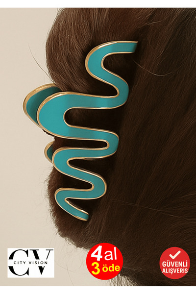 cityvision Wavy Metal Hair Clip 11 cm Turquoise Color - Stylish and Durable