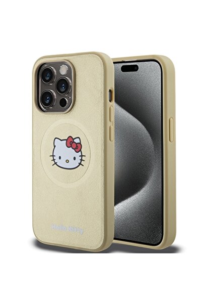Hello Kitty Husa Hello Kitty iPhone 15 Pro Max Hardcase Leather Kitty Head MagSafe, HKHMP15XPGHCKD, auriu