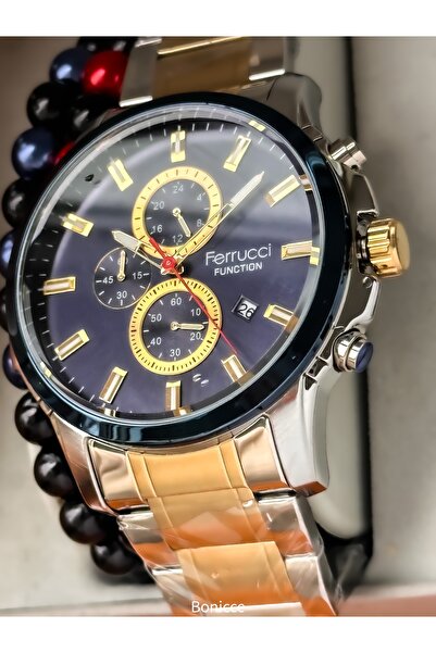 Ferrucci ساعة يد رجالية عملية، معتمدة، مضمونة، سوار مزدوج من الفولاذ باللون ا...