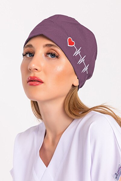 Nur Medikal Giyim Unisex Leylak Kalp Ritim Nakışlı Doktor Hemşire Hastane Medikal Cerrahi Bonesi