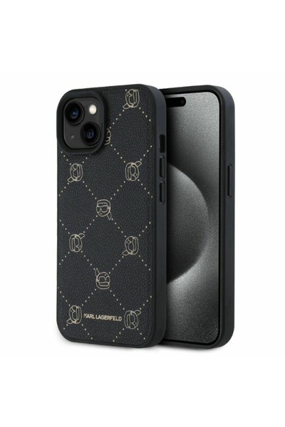 Karl Lagerfeld Husa iPhone 15 Karl Lagerfeld Leather MagSafe, Karl Head, negr...