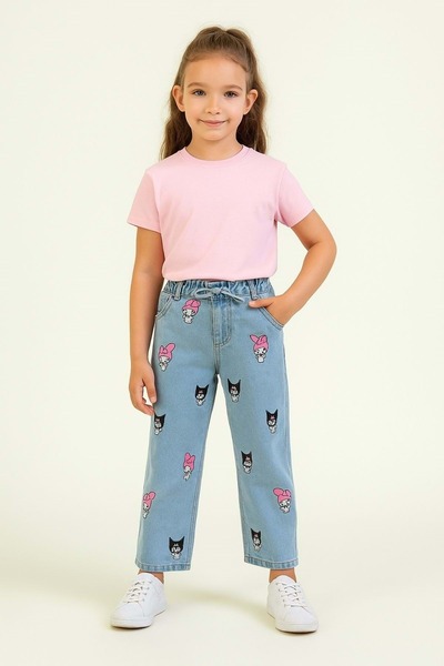 ww waka waka kids store Girl's My Melody & Kuromi Printed Jeans – Blue-Black