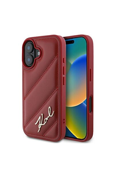 Karl Lagerfeld Husa iPhone 16 Karl Lagerfeld Diagonal Quilted, rosu, KLHCP16S...