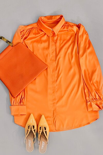 Kombinazon Anitra Satin Fabric Casual Orange Tunic