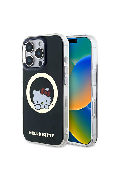 Hello Kitty Husa Hello Kitty iPhone 16 Pro Hardcase IML Sweet Kitty MagSafe, negru, HKHMP16LHSWKK