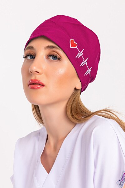 Nur Medikal Giyim Unisex Koyu Pembe Kalp Ritim Nakışlı Doktor Hemşire Hastane...