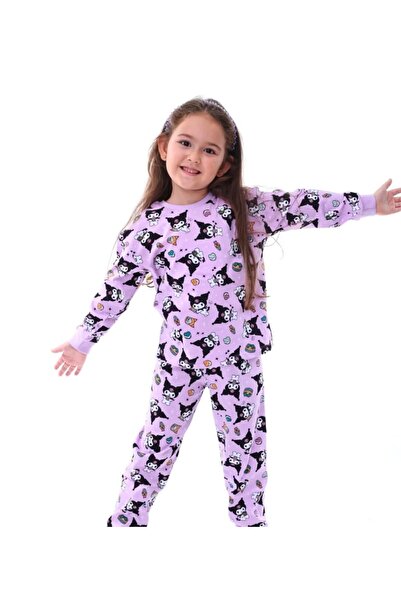 Genel Markalar Kız Çocuk %100 Pamuklu Mor Kromi Desenli Pijama Takımı