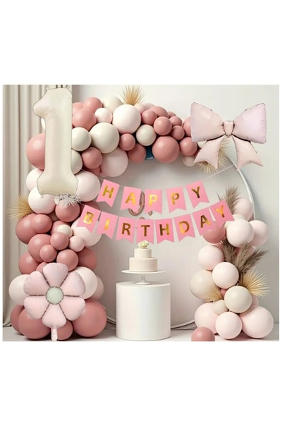 ATAKENT PARTİ Pink Bow Birthday Set Concept with Daisy Foil Balloons Atakent Party Balloon