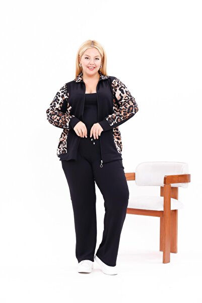 Siyezen Plus Size Leopard Detailed Modal Fabric Set