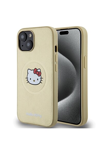 Hello Kitty Husa Hello Kitty iPhone 15 Hardcase Leather Kitty Head MagSafe, HKHMP15SPGHCKD, auriu