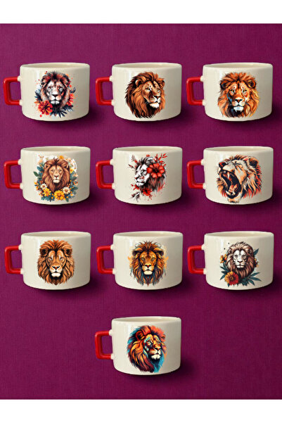 lili hediyelik Lion Printed Coffee Cup - Ceramic Mug Cup Coffee Cup