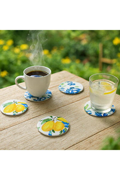 shopshop طقم زينة لطاولة تقديم الطعام مكون من 6 قطع من قماش MDF مزين بنمط زهر...