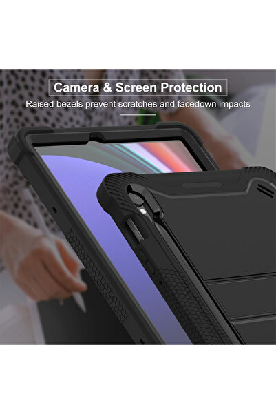 Techsuit [Pachet 360°] Husa + folie sticla Samsung Galaxy Tab S9 FE Rugged TabShell, negru