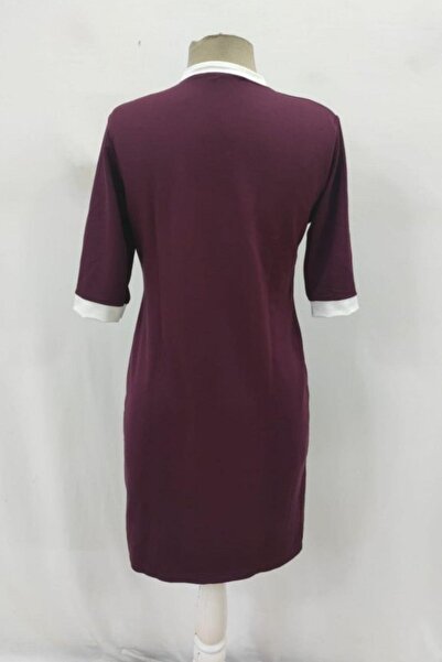 Mossta Viscose Dress with Zippered Neck Pocket - Burgundy
