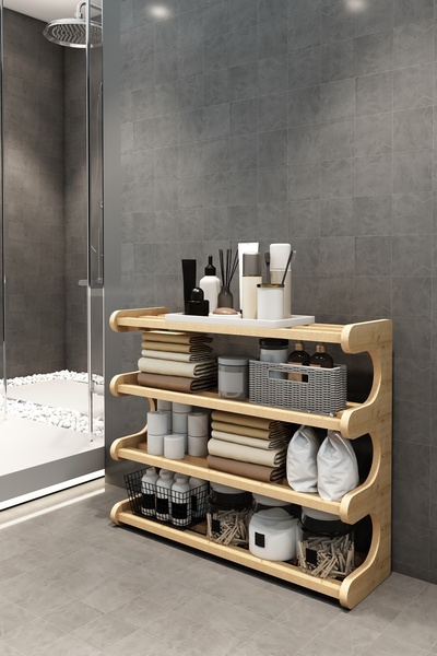 Jest Dekor Konsept Selvi - Safir Meşe- 4 Katlı Ahşap Banyo Rafı/Baharatlık-Mutfak Rafı, Çok Amaçlı Dekoratif Raf