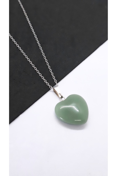 Serenity قلادة من حجر اليشم الطبيعي على شكل قلب من الفولاذ