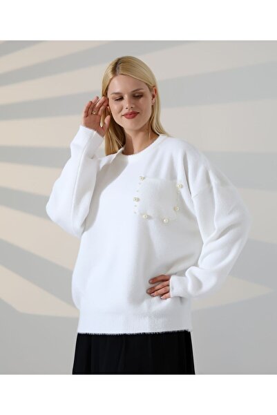 REDMİNA fashion Pearl Detailed Pocketed Woven Sweater