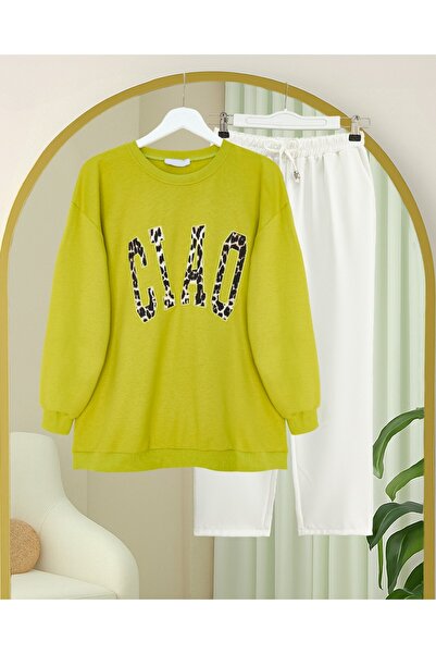 Modamorfo Round Neck Embroidered Sweatshirt - Oil Green