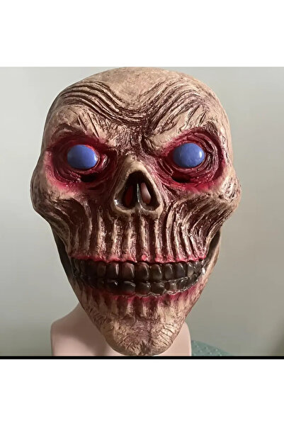 CN Halloween Partisi Korku Başlığı, Mavi Gözlü Kafatası Maskesi, Lateks Başlı...