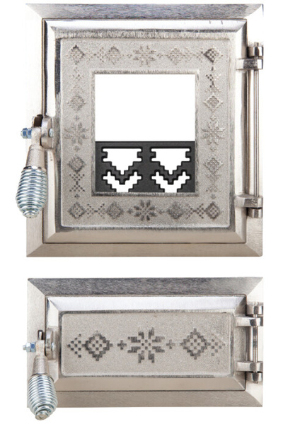 Evotools Stove Door with Glass + Ashtray Romanian Motifs Nickel Plated - Door...