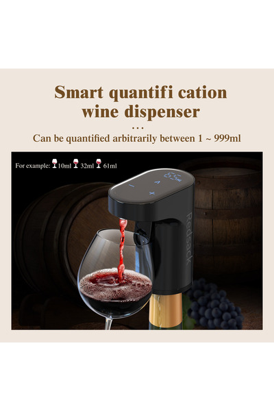 Redsack Decantor si dozator inteligent de vin si alte bauturi, Premium, Aerator integrat automat, Negru