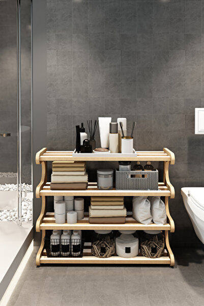 Jest Dekor Konsept Selvi - Beyaz- 4 Katlı Ahşap Banyo Rafı/Baharatlık-Mutfak Rafı, Çok Amaçlı Dekoratif Raf