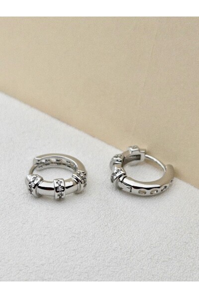 Siya Silver Special Series Tarnish-Free Steel Zircon Stone Minimal Hoop Earrings - 1.5 cm