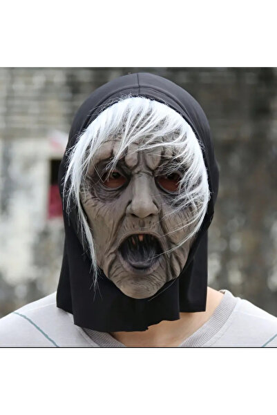 CN Korkunç Beyaz Saç Cadı Maskesi, Halloween için - Lateks