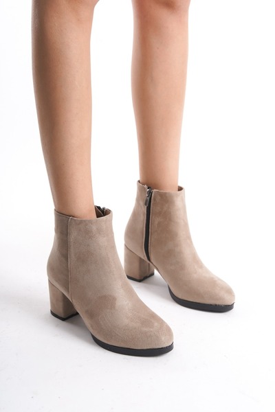beelleshoe BEELLE SHOE Kadın LESMİRA BEJ SÜET Düz Topuklu Kısa Bot