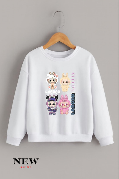 New Shine Labubu Печатна унисекс детска велосипедна блуза с качулка