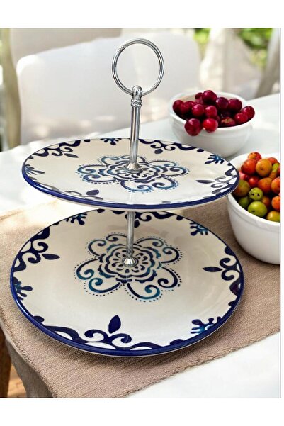 Home Katlı Kurabiyelik,Katlı Pasta Standı,Sunum Tabağı,Mavi Desen