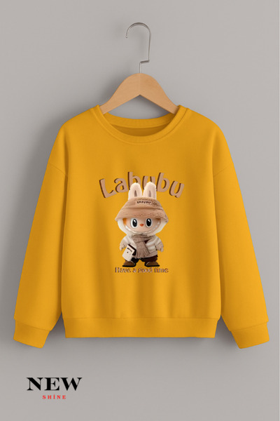 New Shine Labubu Печатна унисекс детска велосипедна блуза с качулка