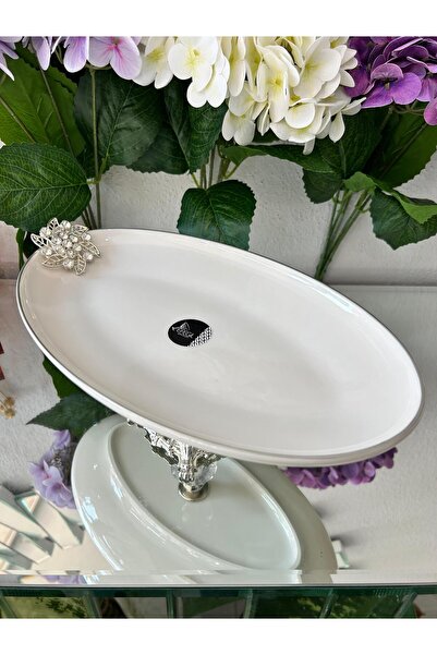 Efegil Brooch Silver Gilded Porcelain 30X22 cm Boat Presentation Stand with Legs