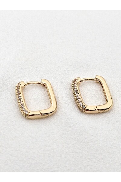 Siya Silver Özel Seri Kararmaz Çelik Zirkon Taşlı Dikdörtgen Küpe - 2 cm