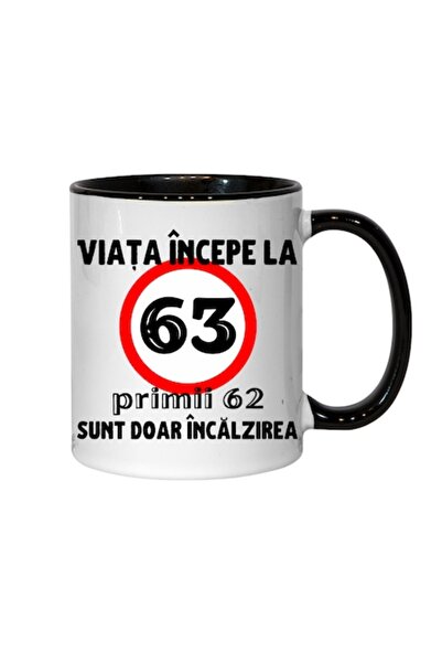 CADOU Personalized mug - 'Life begins at 63', black interior, 330 ml