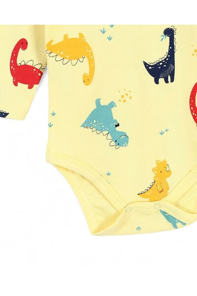 Egelite Boy's 0-3 Years Old Long Sleeve Dinosaur Printed Snap-On Bodysuit / Undershirt / Zibın Bd7